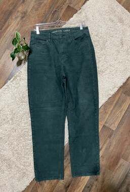 American Eagle Size 8 Green Corduroy High-Rise Cropped Mom Jeans